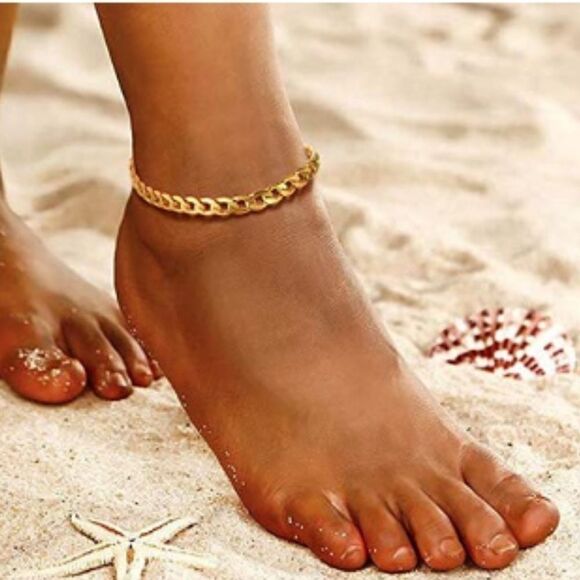 COPY - Gold Cuban Chain Anklet Adjustable Ankle Bracelet - Picture 1 of 8